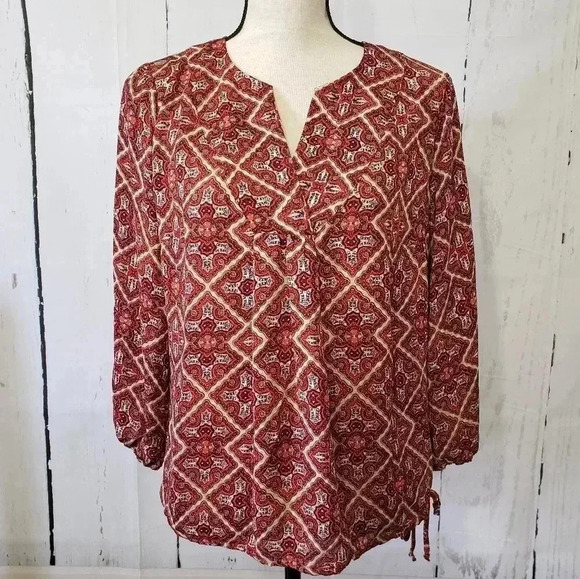 Laundry by Shelli Segal Orange Mosaic Print Top - Picture 1 of 7